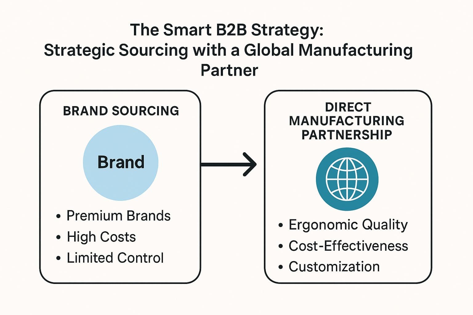 A strategic diagram comparing brand sourcing vs. direct manufacturing partnership